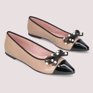 Pretty Ballerinas Tyra Pointed Toe Ballet Flats Nude Black Women's US 7.5, EU 38